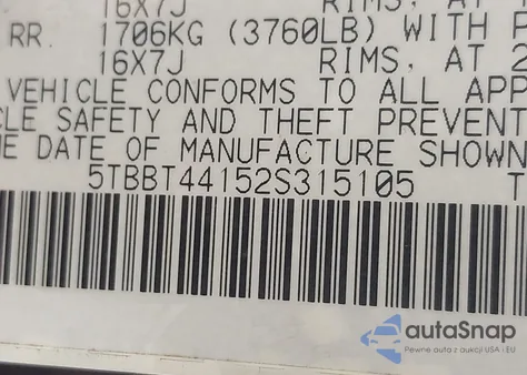 2002 Toyota Tundra Sr5 V8 из США, поврежденный, VIN 5TBBT44152S315105